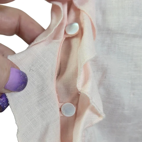 Rosanna Soft Pink 100% Linen Top With Pearl Buttons Size 14 - Picture 5 of 6